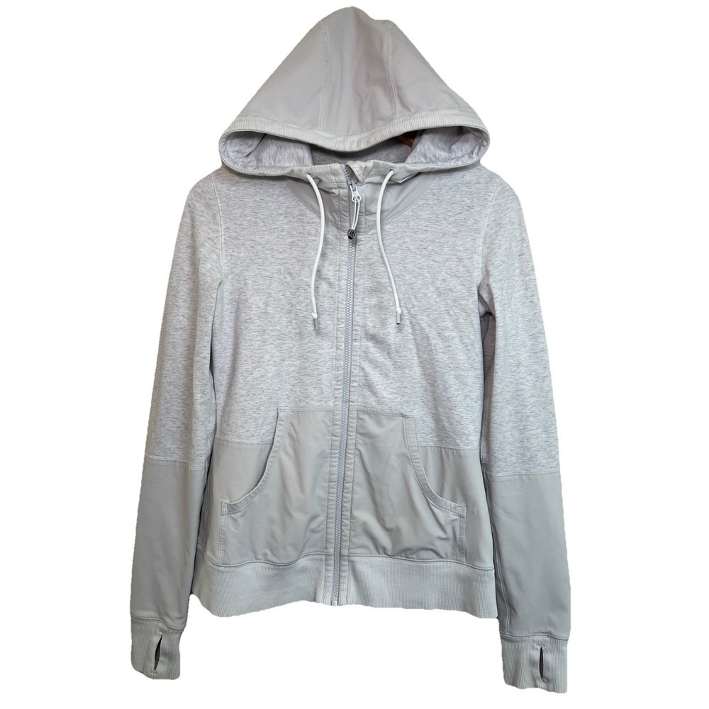 Lululemon Voyage Hoodie Jacket Women's Small Light Gray Thumbholes‎ EUC